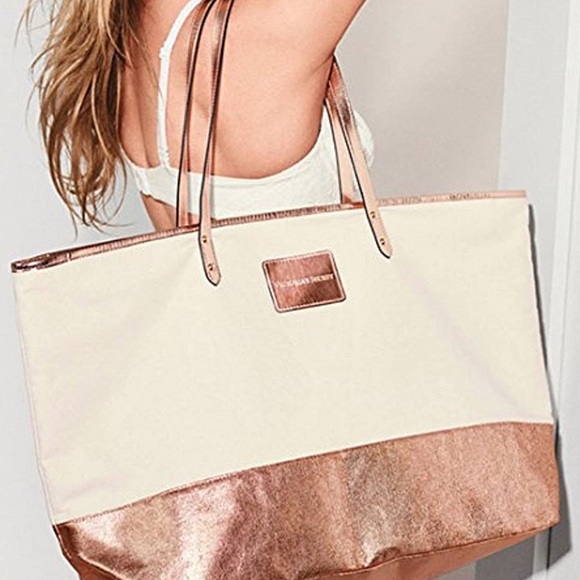 NWT Victoria Secret Rose gold and Cream Tote bag - Picture 4 of 6